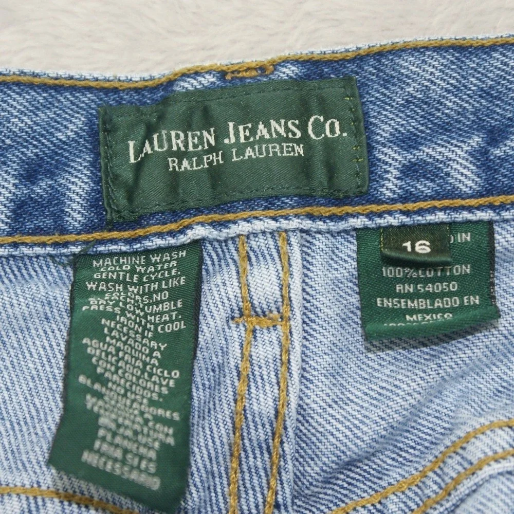 VTG Lauren Jeans Co Green Label High Rise Tapered Mom Jeans Light Wash Size 16